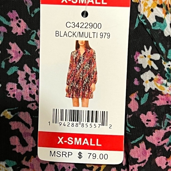 NWT Vince Camuto Ruffle Tiered Boho Dress Multi Floral Peasant Long Sleeve Mini - Picture 5 of 5